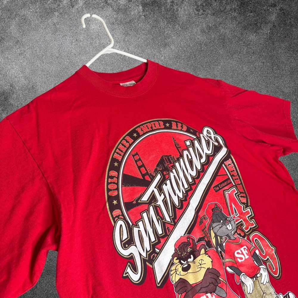 San Francisco 49ers Looney Tunes Taz Bugs Bunny Shirt XL Niner Empire Red Grunge
